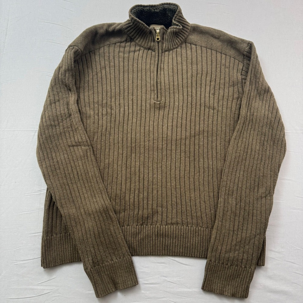 Field & Stream Mens XXL Brown Ribbed Quarter Zip Cotton Sweater Fleece Collar